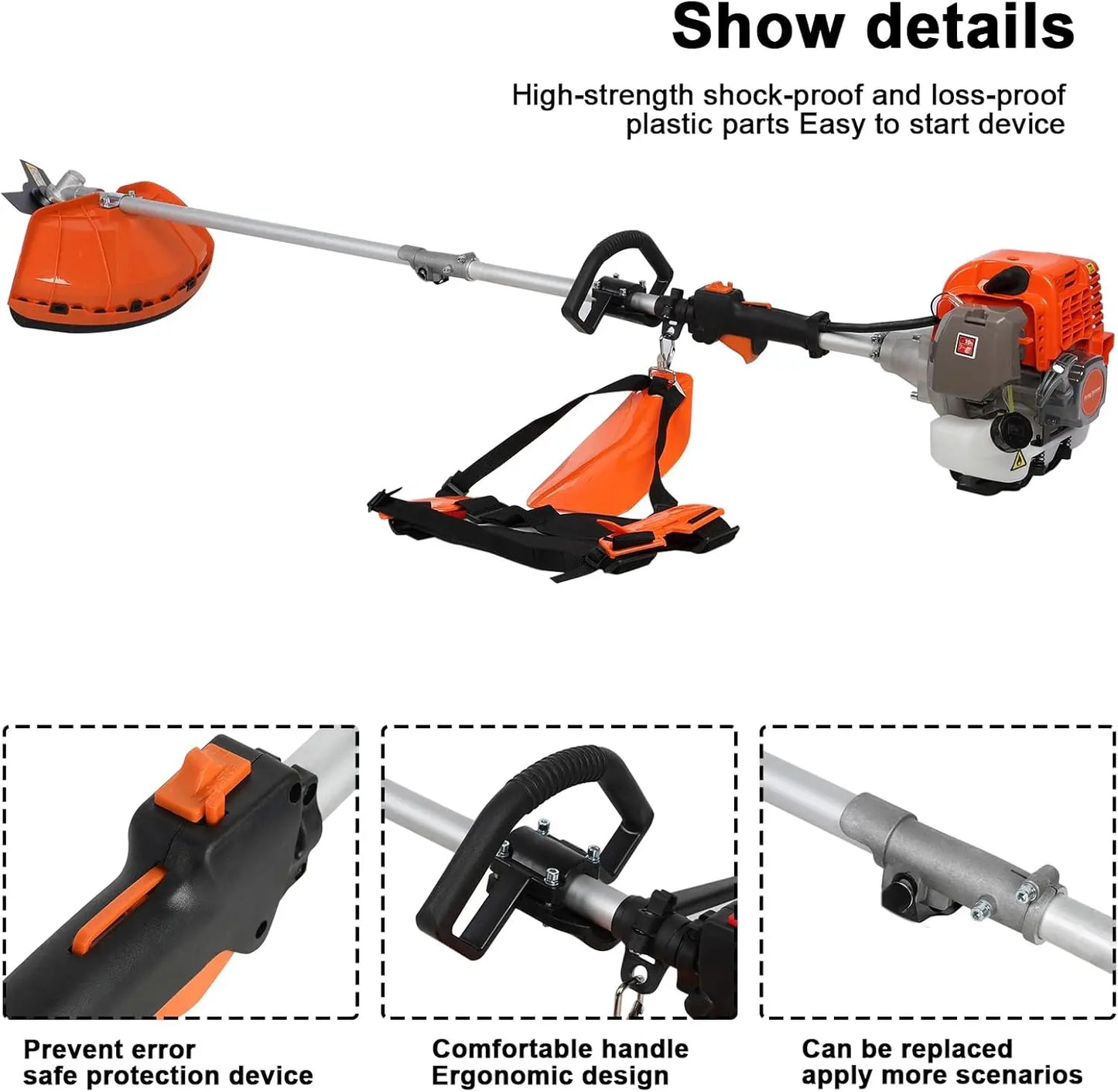 5-in-1 52cc Gasoline Multi-Function Cutting Machine – Hedge Trimmer, Pole Chainsaw, Brush Cutter, Grass Trimmer, and Extension Pole