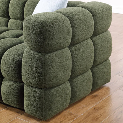 Olive Green Bouclé Marshmallow Sofa – 3-Seater Modern Luxury Couch