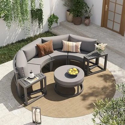 Outdoor Patio Furniture Set Aluminum 11-Piece Half-Moon Sectional Set with Round Coffee Table, Curved Outdoor Sofa for Garden