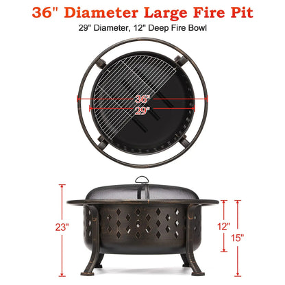 6 Sizes Metal Fire Pit with Mesh Cover & BBQ Grill – Outdoor Patio & Garden Heating Stove 🔥