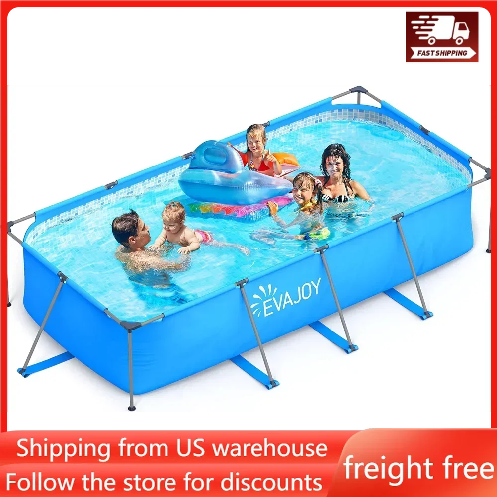 EvaJoy 14ft x 7ft x 33in Rectangular Metal Frame Swimming Pool Set