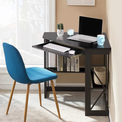 41" Corner Computer Desk with Keyboard Tray & Storage Shelves – Space-Saving Home Office Workstation