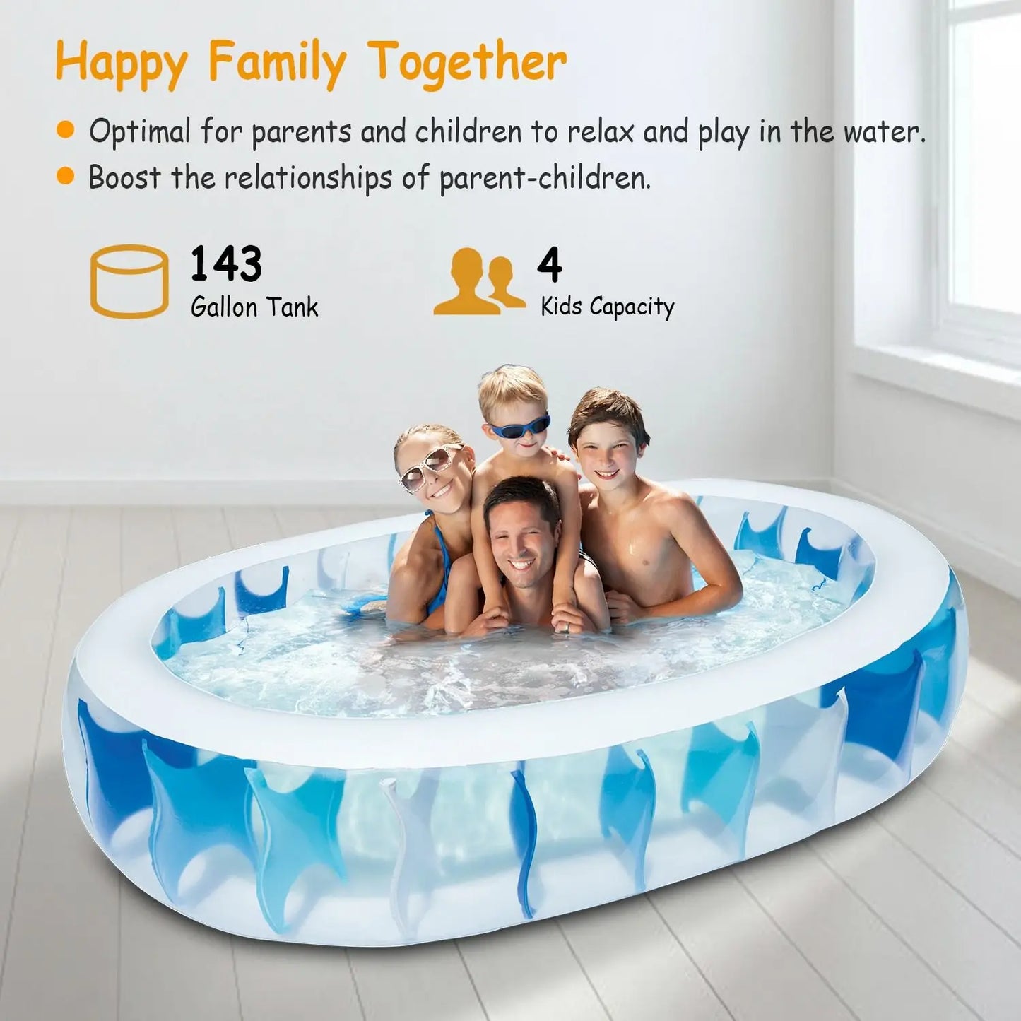 90×60×20 Inch Inflatable Swimming Pool – Family-Sized Blow-Up Pool for Summer Fun