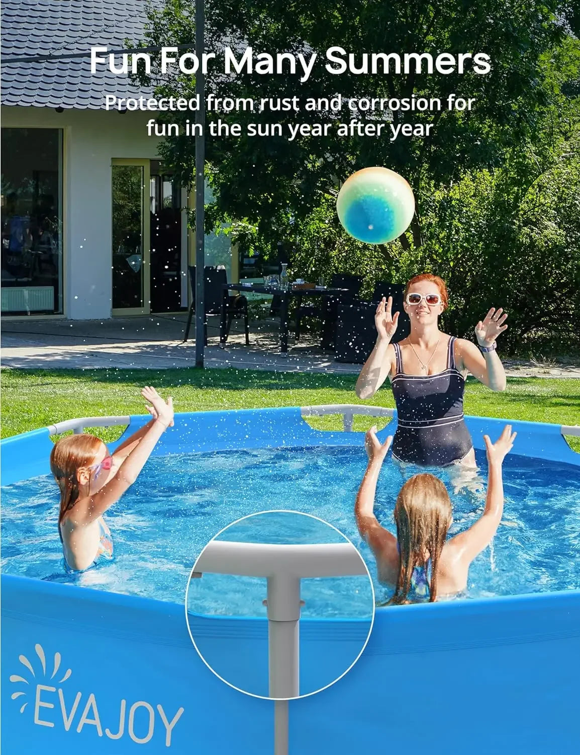 EvaJoy 14ft x 7ft x 33in Rectangular Metal Frame Swimming Pool Set