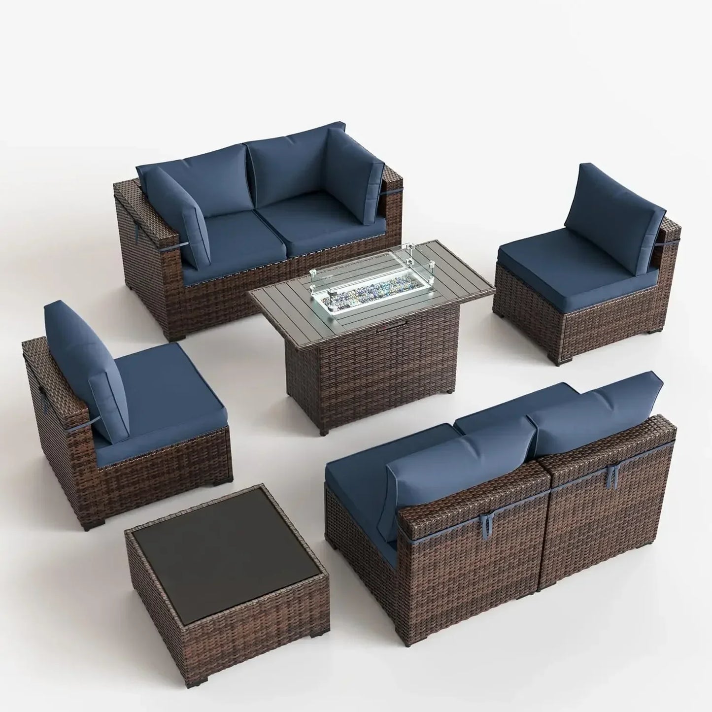 UDPATIO Patio Furniture Set with Fire Pit Table – Modular Rattan Outdoor Conversation Set