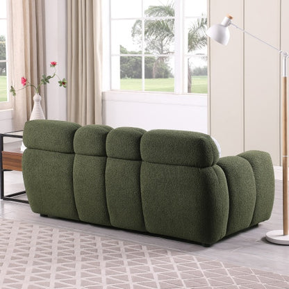 Luxurious Bouclé 3-Seater Marshmallow Sofa – Plush Comfort with Pillows, Green