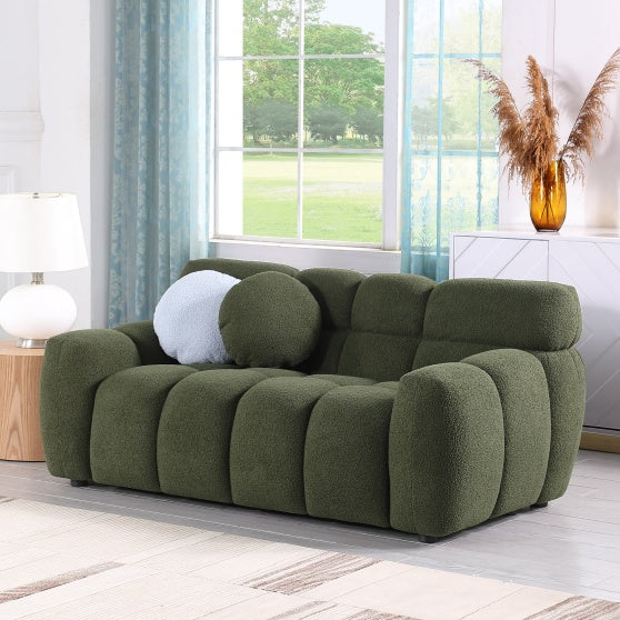 Luxurious Bouclé 3-Seater Marshmallow Sofa – Plush Comfort with Pillows, Green