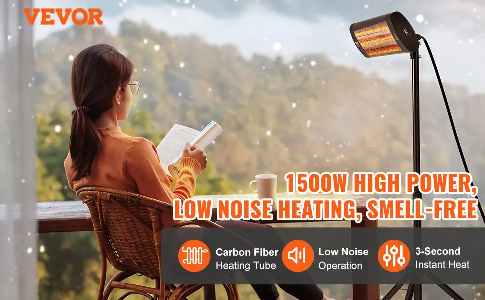 Infrared Heater, 1500W Remote Control Electric Space Heater, LED Screen Patio Heater w/ 3 Speeds & Timer, Outdoor/Outdoor